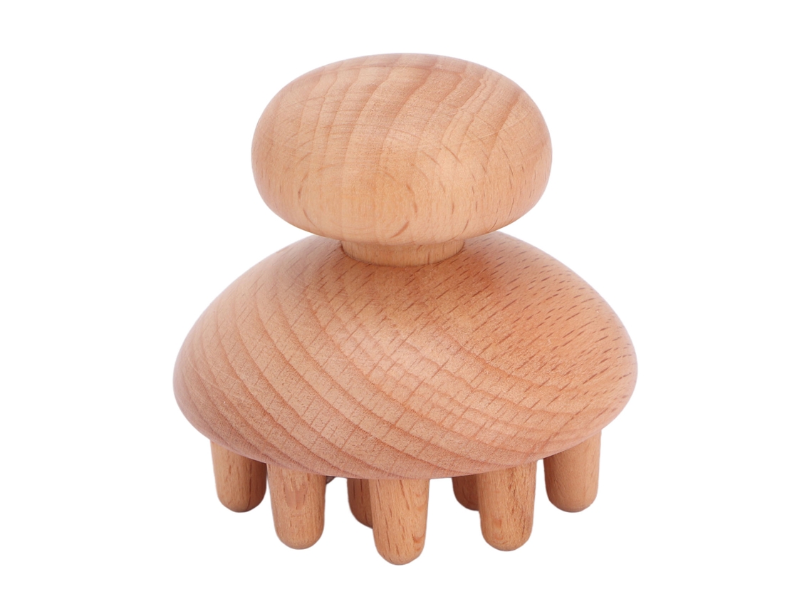 Massageador De Cogumelo De Madeira Manual Portátil Para Cabeça Cintura Barriga Coxas Promove Circulação Alivia Estresse