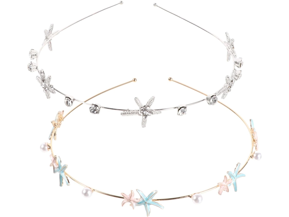 Tiara em formato de estrela com faixa metálica e strass, conjunto de 2 peças, acessórios de cabelo elegantes.