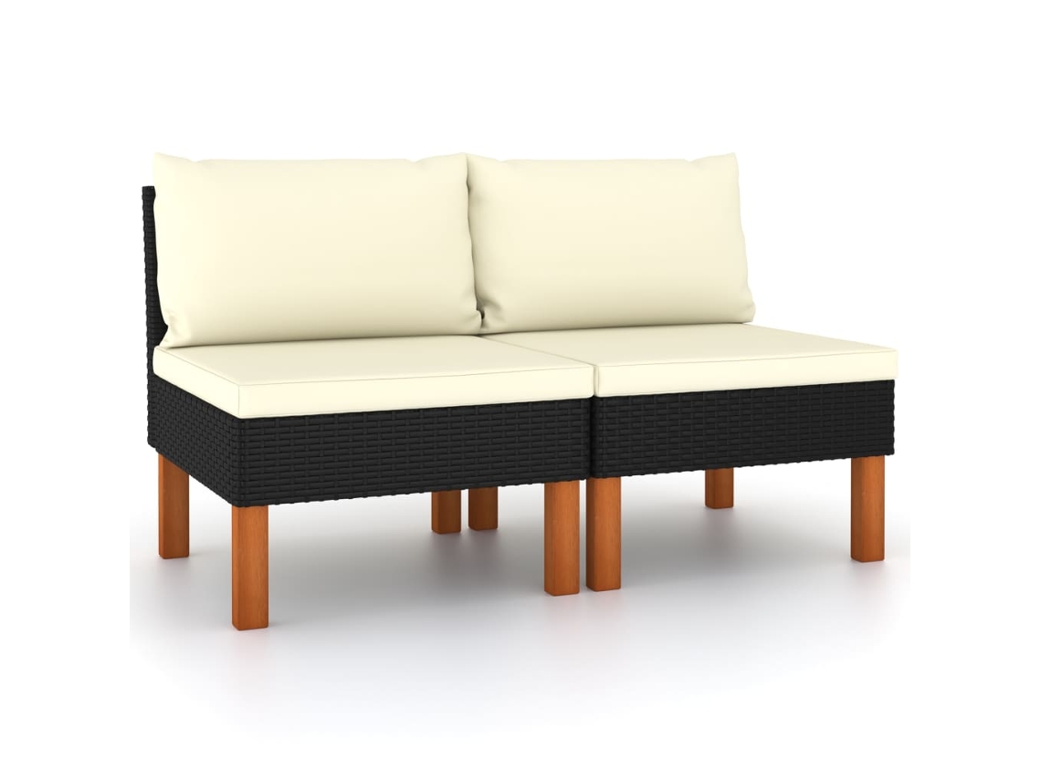 Vidaxl Sofás de Centro 2 Pcs Vime Pe e Madeira de Eucalipto Maciça