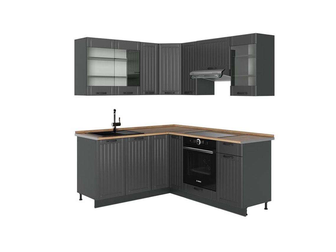 Cozinha Em Ângulo Fame Line, 190x60cm, Pt Carvalho, Cinza Escuro, Antracite, Vicco