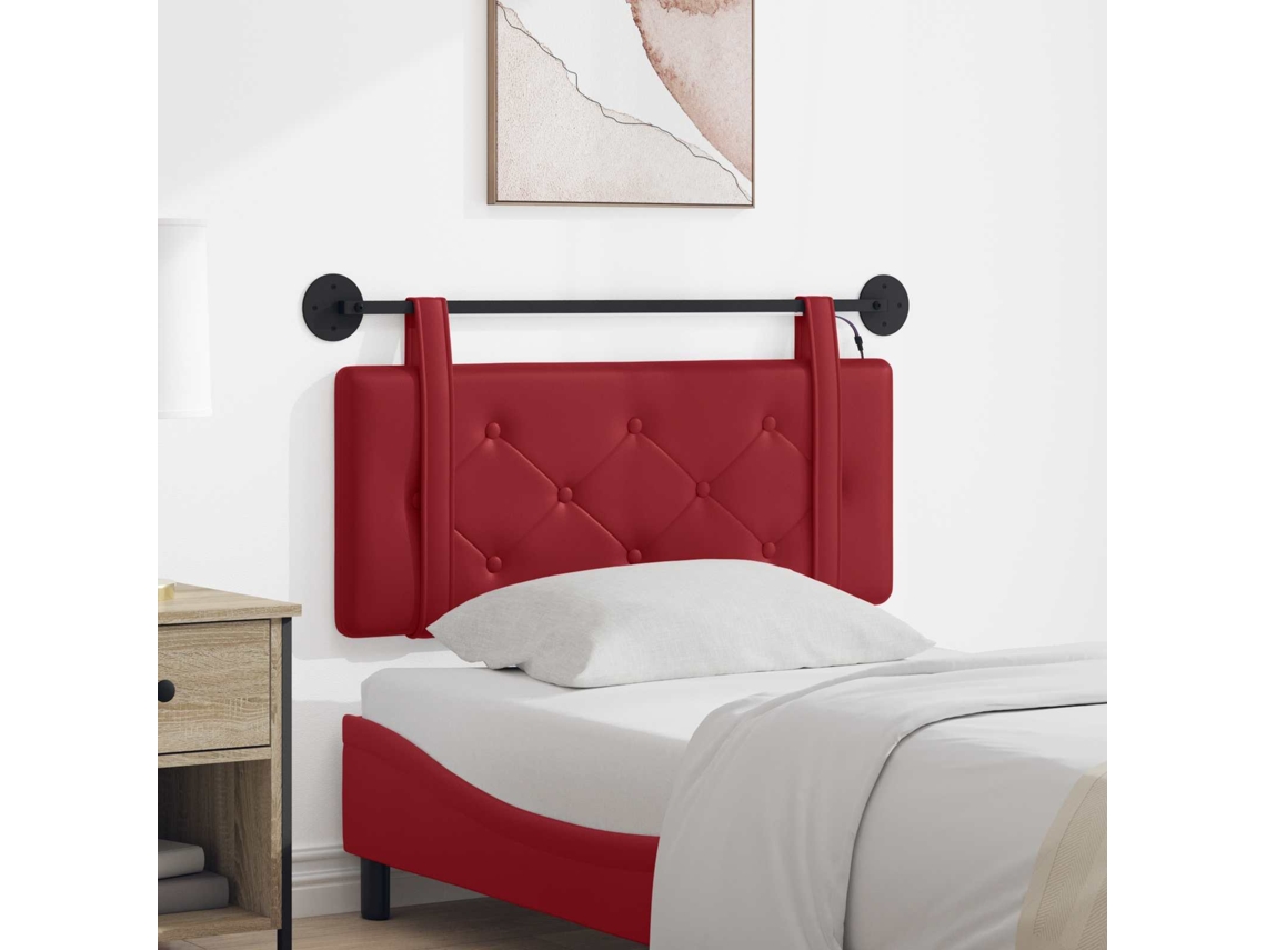 Vidaxl Cabeceira Suspensa Com Luz Led Vinho Vermelho Couro Sintético
