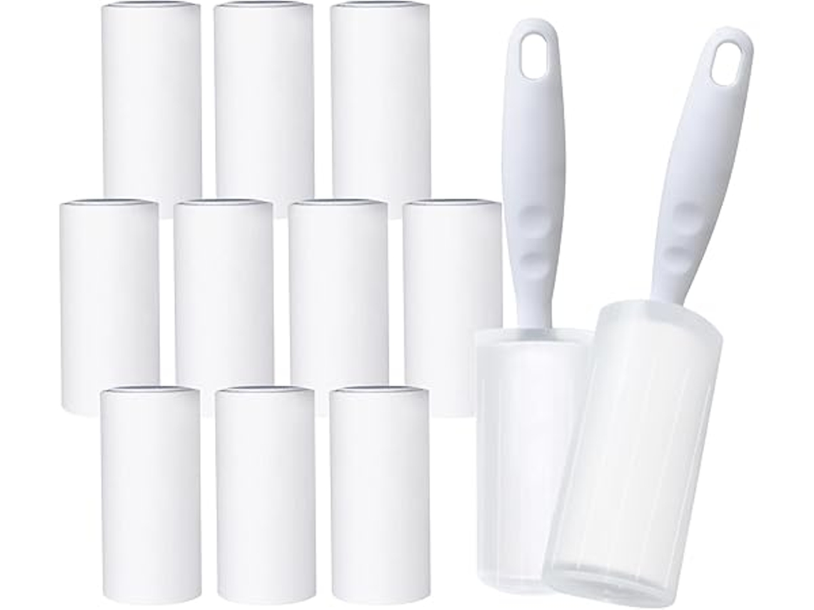 Rolo Adesivo para Remover Pelos de Animais de Estimação, 12 Rolos, com 2 Distribuidores e Tampas Protetoras, Aderência Extra Forte, Roupa STELASPLEN
