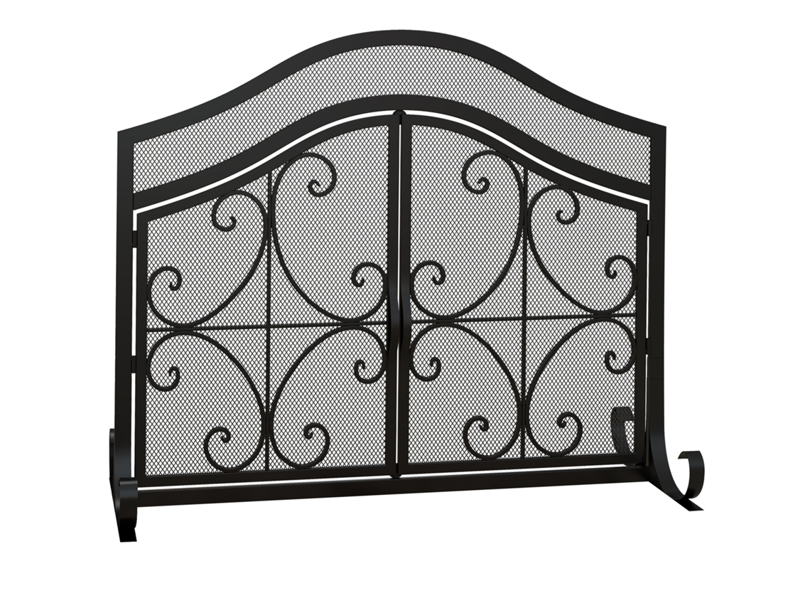 Tela De Segurança Para Lareira, Painel Único, Malha De Aço, 105 X 40 X 80,5 Cm, Preta