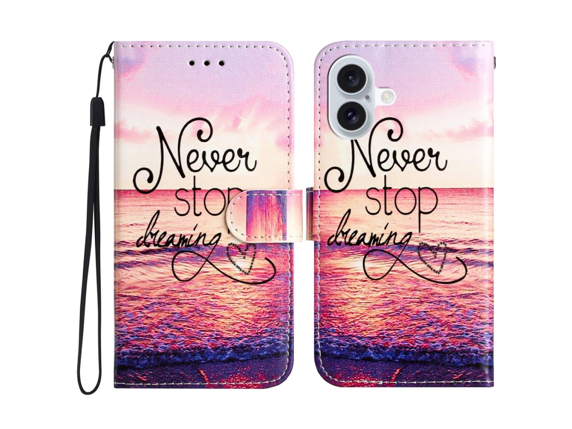 Capa Em Couro Pu Para Apple Iphone 16 Plus - Nunca Deixe De Sonhar