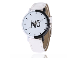 Relógio de Pulso de Quartzo com Pulseira de Couro Pu Unissex Estilo Simples Branco