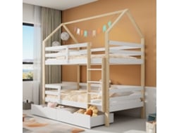 Cama Infantil 90x200 Cabana Madeira Gavetas Pinho Branca Ripas Colchão Não Incluído
