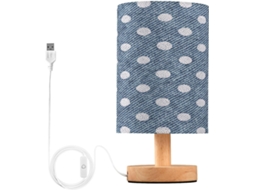 Abajur De Cabeceira Com Estampa Bolinhas, Portas De Carregaje USB C, Luminária De Mesa Cabeceira, Luminária De