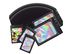 KOFIHETY 100 Pcs Ozchin Bolsas Mylar Holográficas Com Janela Transparente, Embalagem Com Fecho Para Comida, Joias, Eletrônicos E Armazenamento