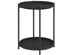 Mesa Lateral 2 Prateleiras Circular Aço Preta 44x44x56 Sala