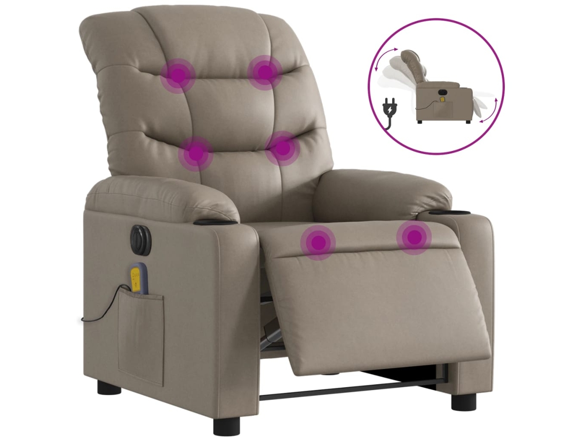 Poltrona de massagens elétrica VIDAXL Marrom Couro Artificial (75.5 x 93 x 99.5 cm)