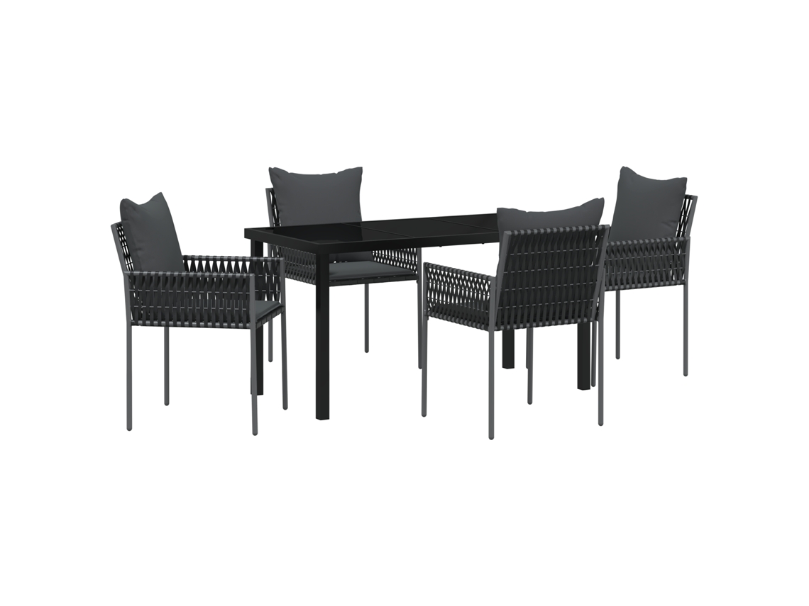 Conjunto 5 Conjunto De Jantar Para Jardim Vidaxl Preto Vime Pe (140 X 70 X 73 Cm)