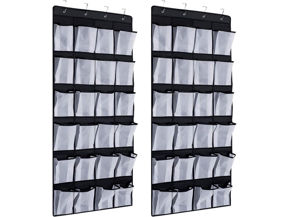 Organizador de sapatos Slowmoose de 2 peças para porta com 24 bolsos e 8 ganchos (preto)