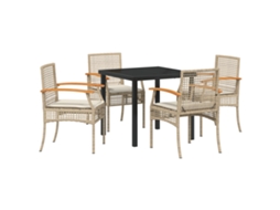 Conjunto 5 De Jantar De Jardim Com Almofadas Vidaxl Bege Rattan Poliéster