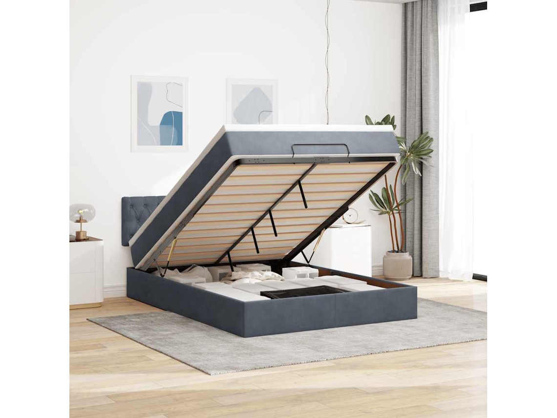 Cama Com Colchão Otomana Pangshiyuan Madeira Cinzento (140x190cm)