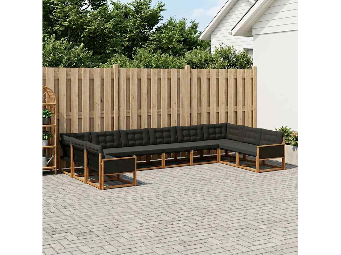 Vidaxl Conjunto De Sofás Para Exterior 10 Pcs Natural E Preto