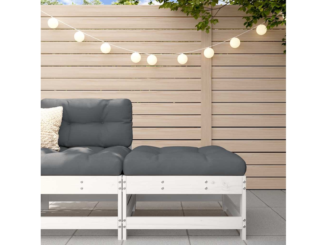 Vidaxl Apoio De Pés P/ Jardim C/ Almofadão Pinho Maciço Branco