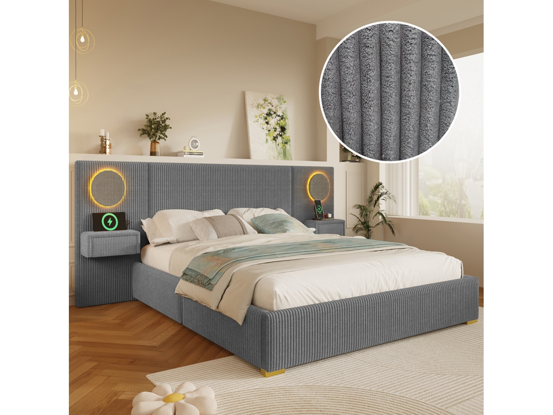 Cama Estofada Veludo Cinza 180x200 Cm
