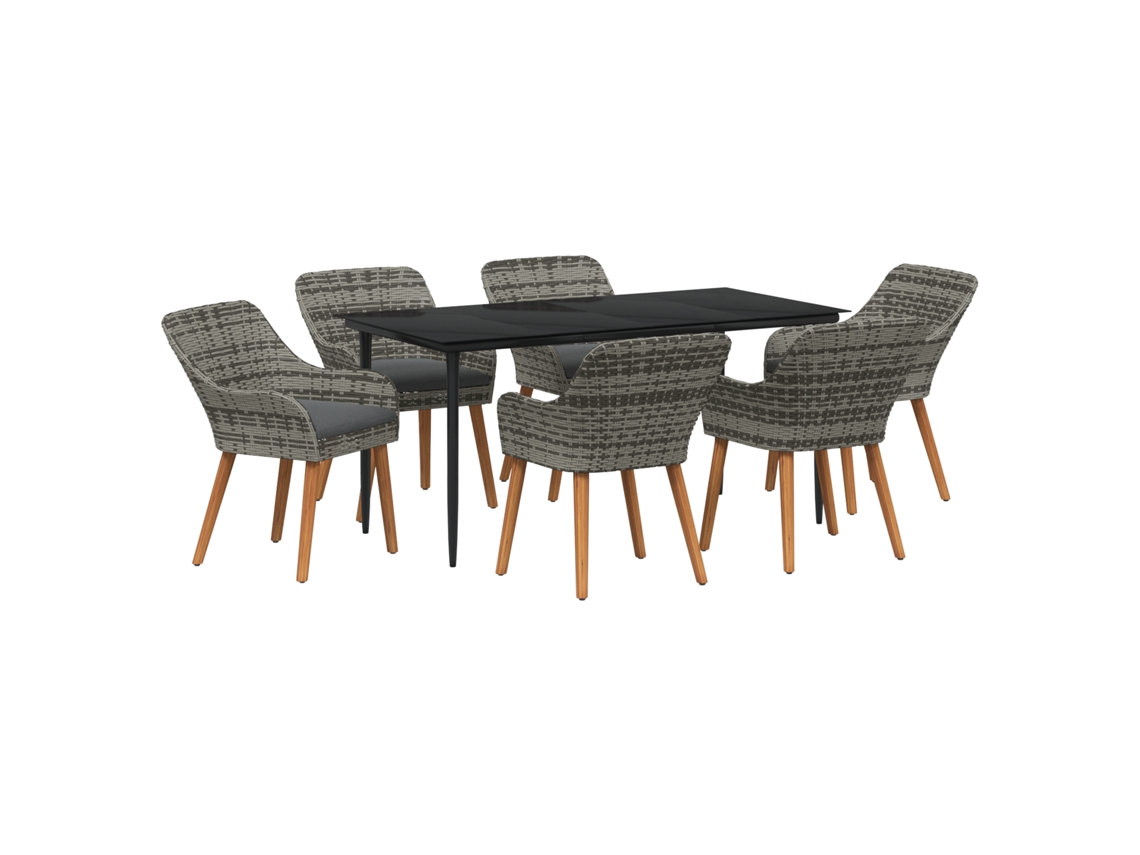 Conjunto 7 Conjunto De Jantar Para Jardim Vidaxl Cinzento Vime Pe (160 X 80 X 74 Cm)