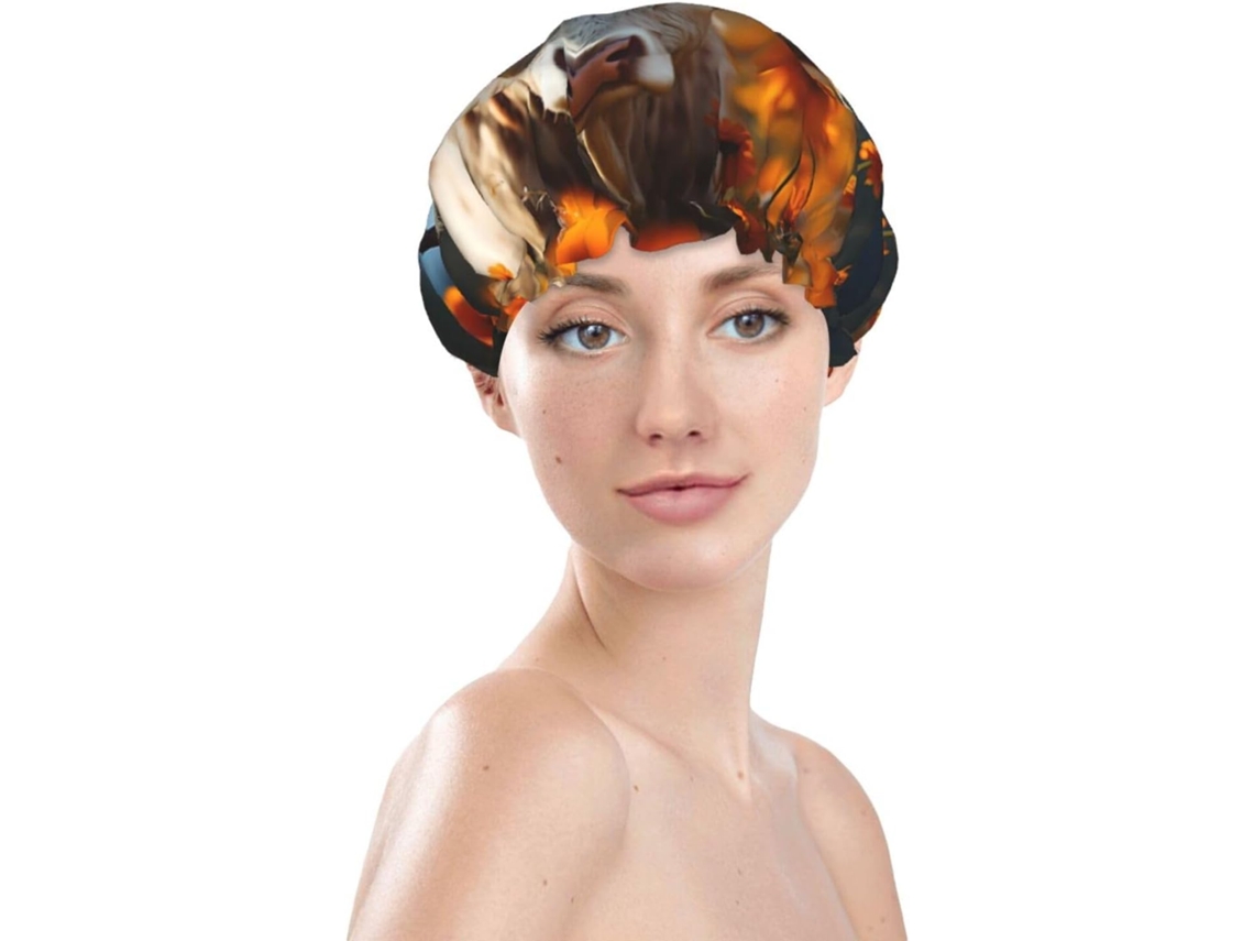 Touca De Banho Feminina, Reutilizável, Impermeável, Dupla Camada, Com Elástico, Ideal Para Cabelos Longos, Com Estampa