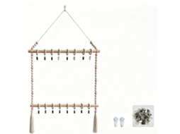 Suporte para Pendurar Organizador de Arame de Madeira para Quarto, Estilo Europeu, 2 Andares, com 2 Pregos Sem Rastros e 18 Pinças com Gancho ZSANFS