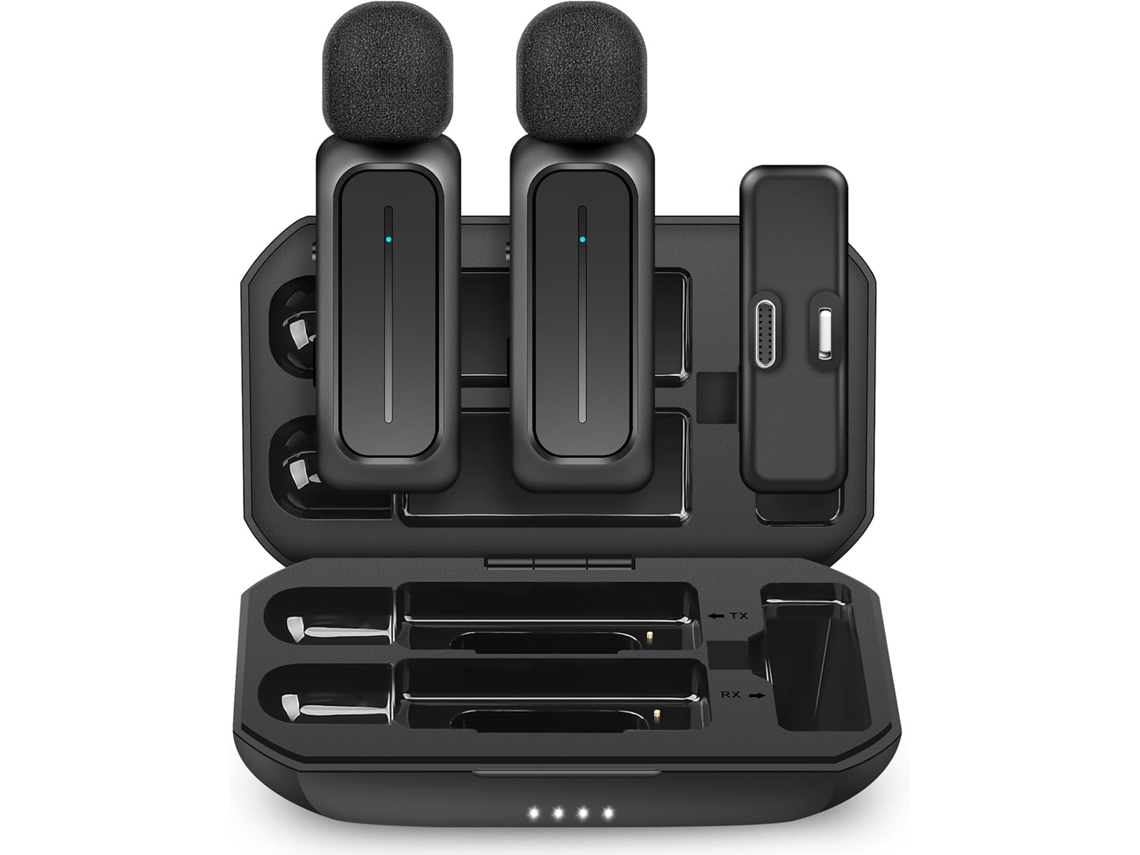 Microfones De Lapela Sem Fio Para Iphone, Ipad E Android Com Estojo Carregamento, Clipe 7h, Microfone Aquaforge