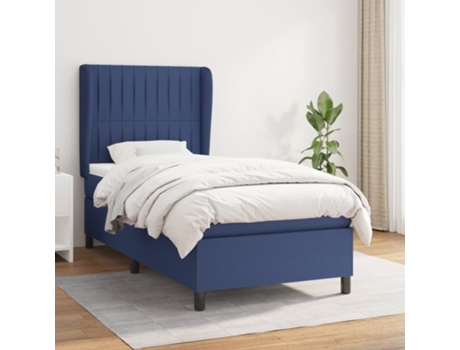Cama com Molas/Colchão 90X200 Cm Tecido Azul