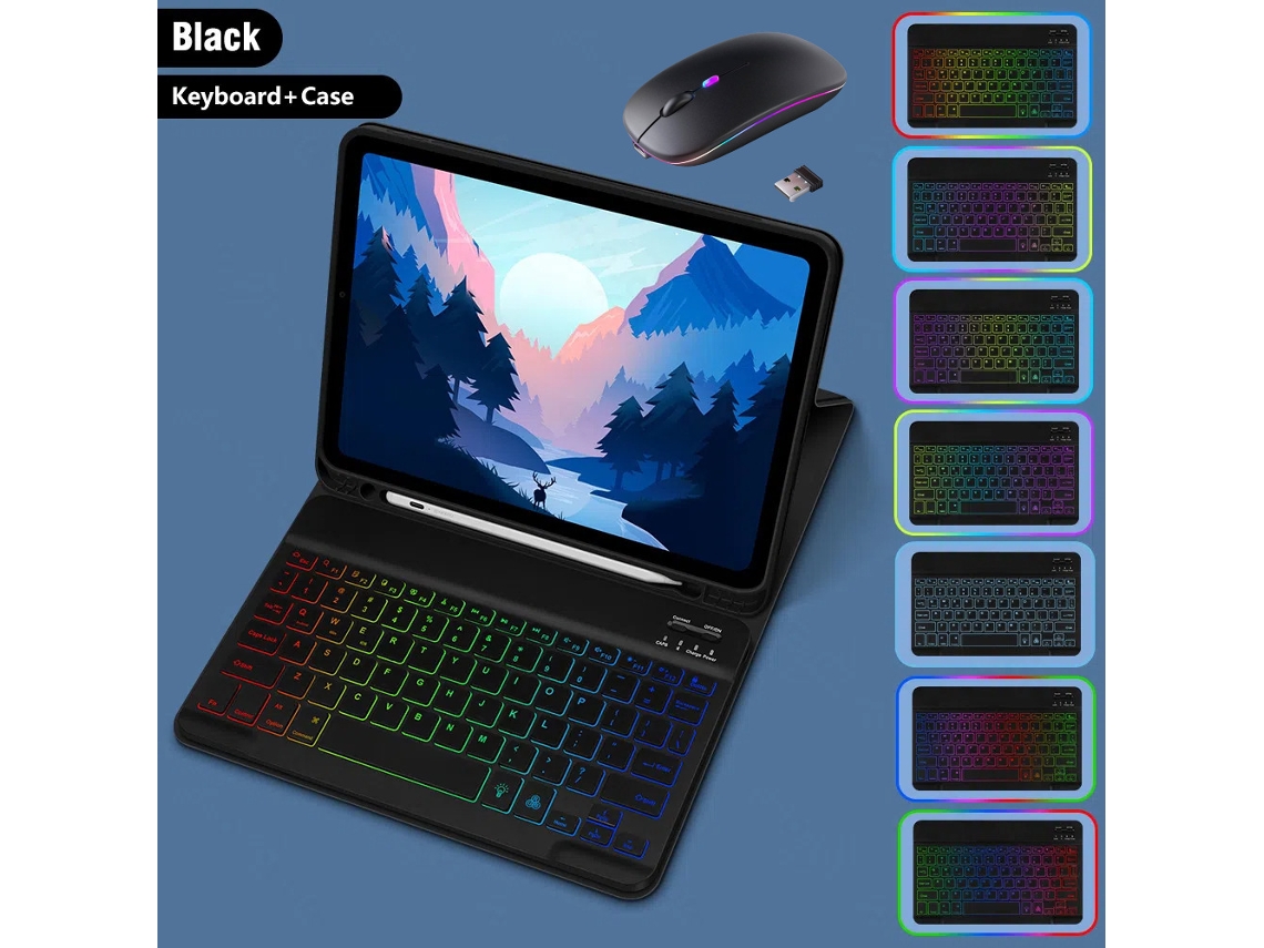 Capa Com Teclado Para Ipad Air 11 M3/m2 Polegadas, Com Teclado E Mouse Retroiluminado De 7 Cores (preto) Cuich (2025/2024)