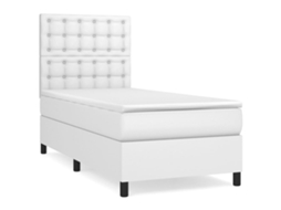 Cama com Molas e Colchão Tecido Couro Artificial Branco MAISON EXCLUSIVE (80x200 cm)