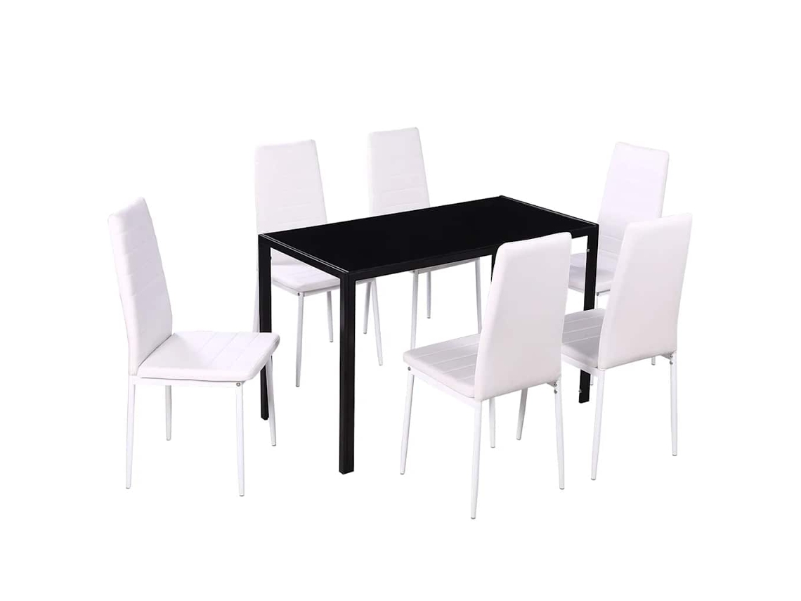 Conjunto Mesa de Jantar 7 Pcs Preto e Branco MAISON EXCLUSIVE