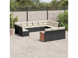 Vidaxl 13 Pcs Conjunto De Sofás De Jardim Com Almofadões Vime Pe Preto