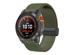 Bracelete Para Garmin (26mm) - Silicone Dobrável - Fivela Magnética - Liberação Rápida Verde-exército E Vermelho