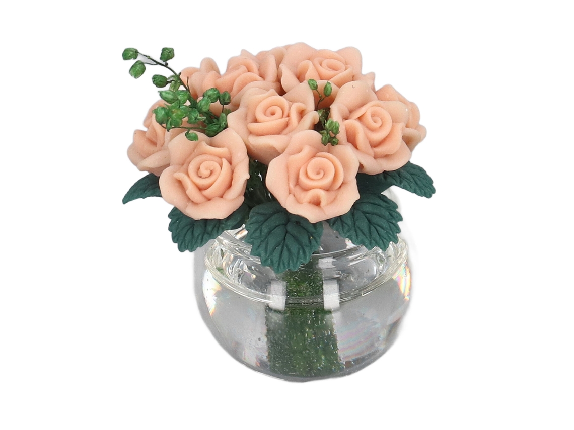 Mali mini Rosas Amarelas 1:12 Casa de Bonecas Decorativa Vaso Argila Flor Artificial Bonita