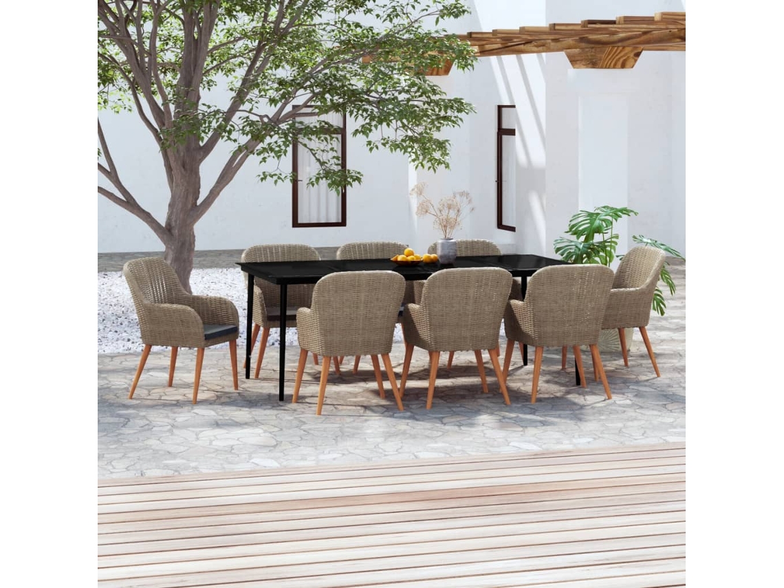 Vidaxl 9 Pcs Conjunto De Jantar Para Jardim Com Almofadões Castanho