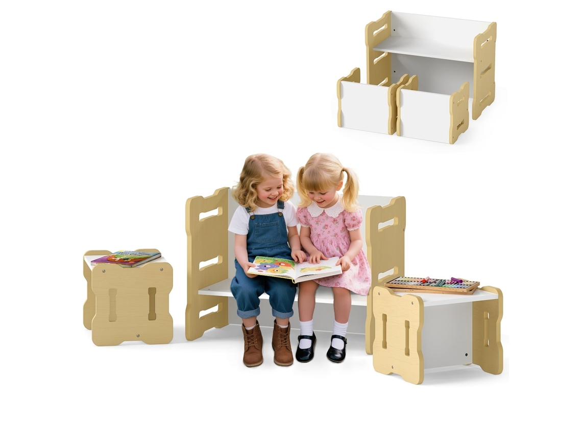 Conjunto de Mesa e Cadeiras Infantis com 2 Banquetas NORTHIX