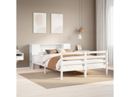 Vidaxl Cama Com Estante Sem Colchão 150x200 Cm Pinho Maciço Branco