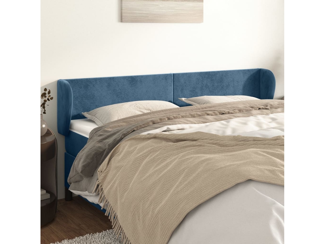 Cabecero con alas de terciopelo 163x23x78/88cm Azul Oscuro