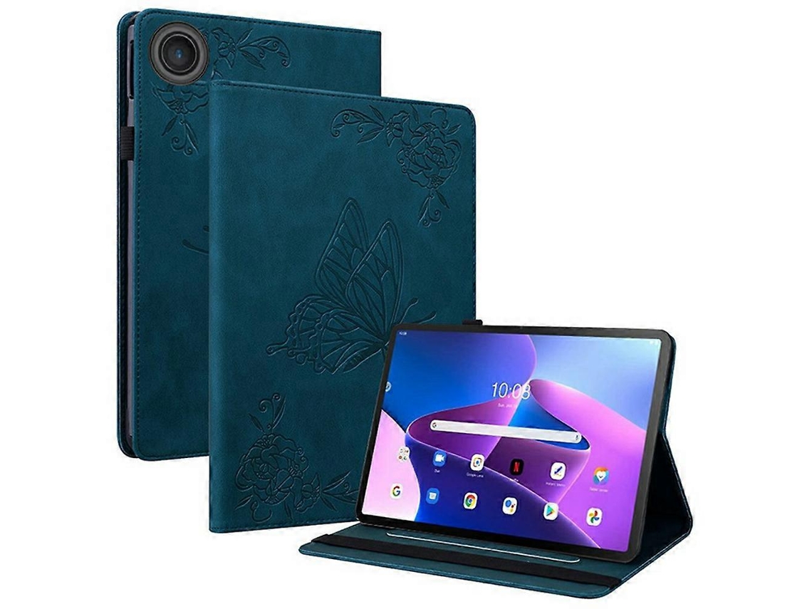 Capa de couro sintético Hengrongshen com estampa de borboleta e compartimentos para cartões para Lenovo Tab TB311FU Azul