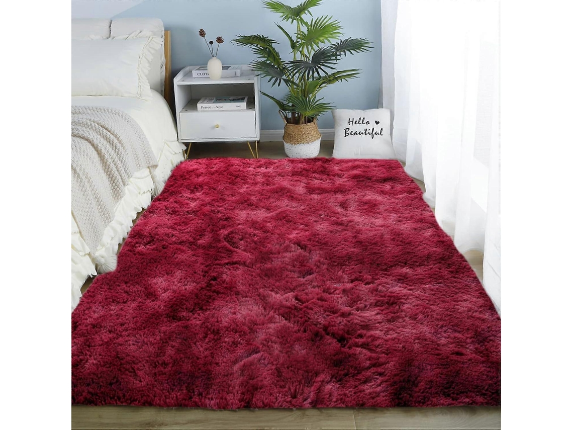 Omni alfombra Fluffy de Pelo Falso Gradiente Decorativa Suave no Deslizante para Dormitorio Sala Comedor Vino 120x200cm