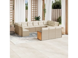 Vidaxl 13 Pcs Conjunto De Sofás P/ Jardim Com Almofadões Vime Pe Bege