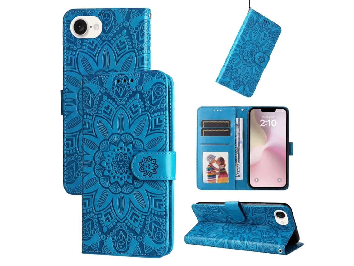 Capa De Couro Para Iphone 17e - Estampa De Girassol Em Relevo