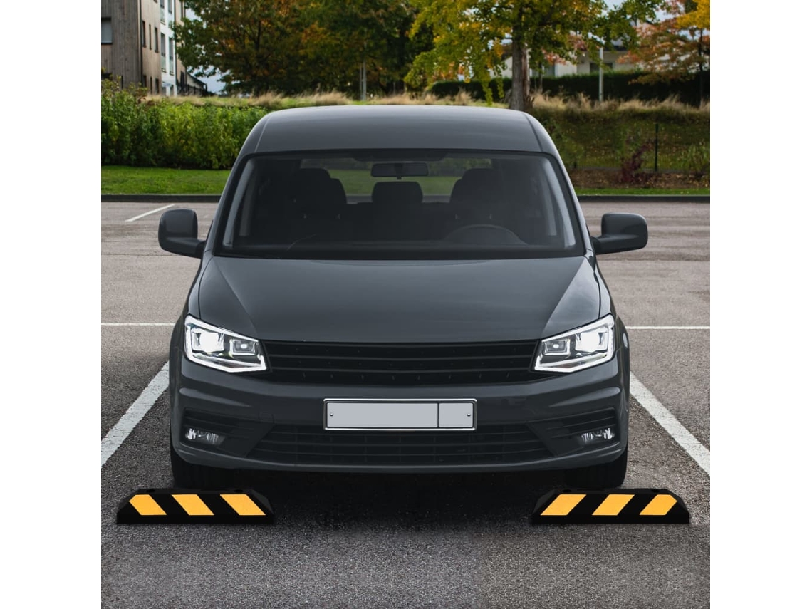 Vidaxl Blocos De Estacionamento Refletores 2 Pcs Borracha 56x15x10 Cm
