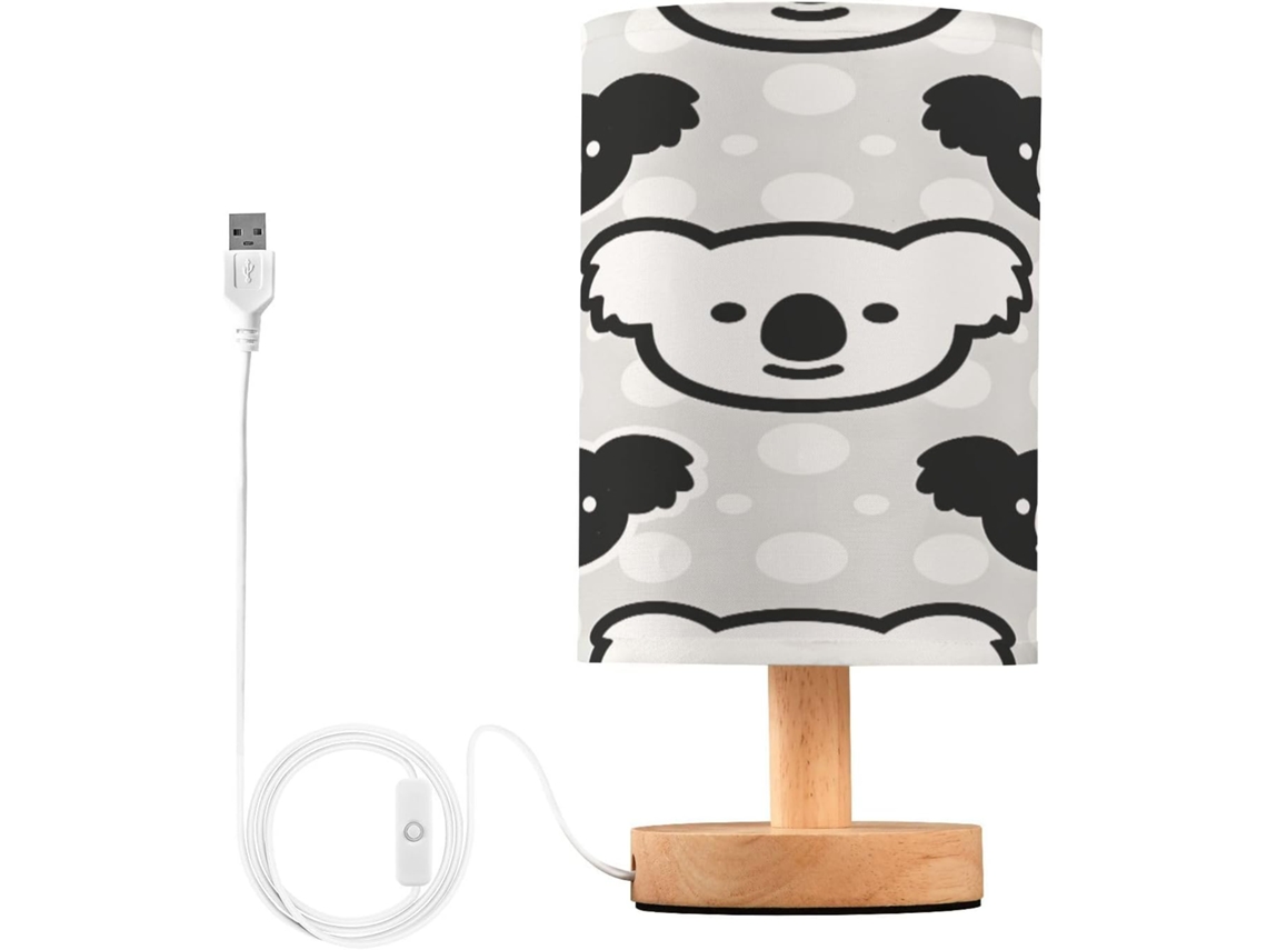 Abajur De Cabeceira Koala Para Quarto, Com Portas De Carregaje USB C, Luminária De Mesa Cabeceira, Luminária De