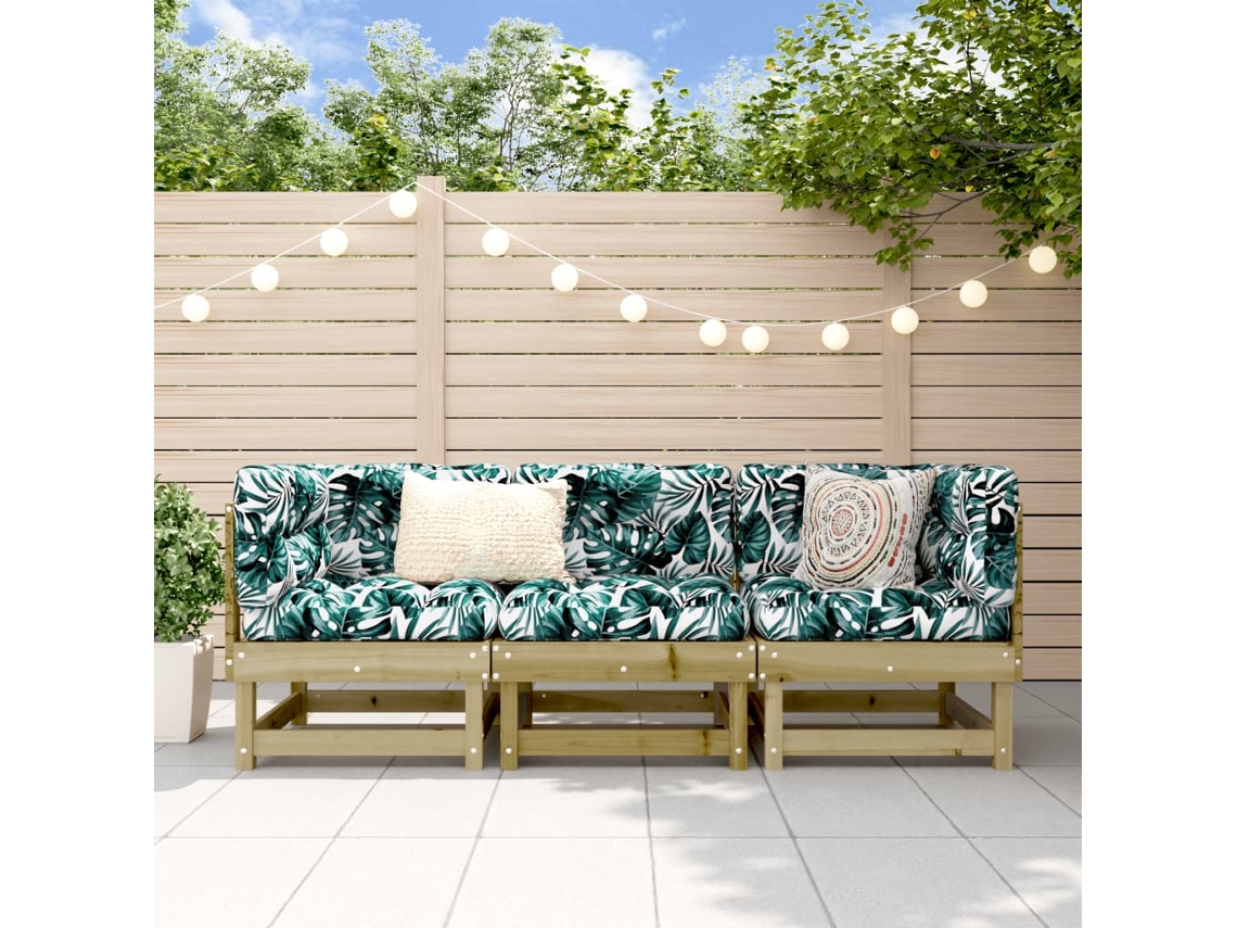 Vidaxl 3 Pcs Conjunto Lounge De Jardim Madeira De Pinho Impregnada