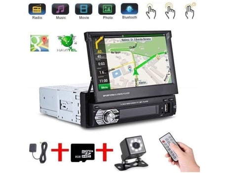 Rádio Do Carro Bluetooth Estéreo Gps 1Din 7'' Tela Sensível Ao Toque Retrátil Automática 1080P Rádio Fm/Am/Mp3/Sd/Usb + Câmera de Ré LETOUCH
