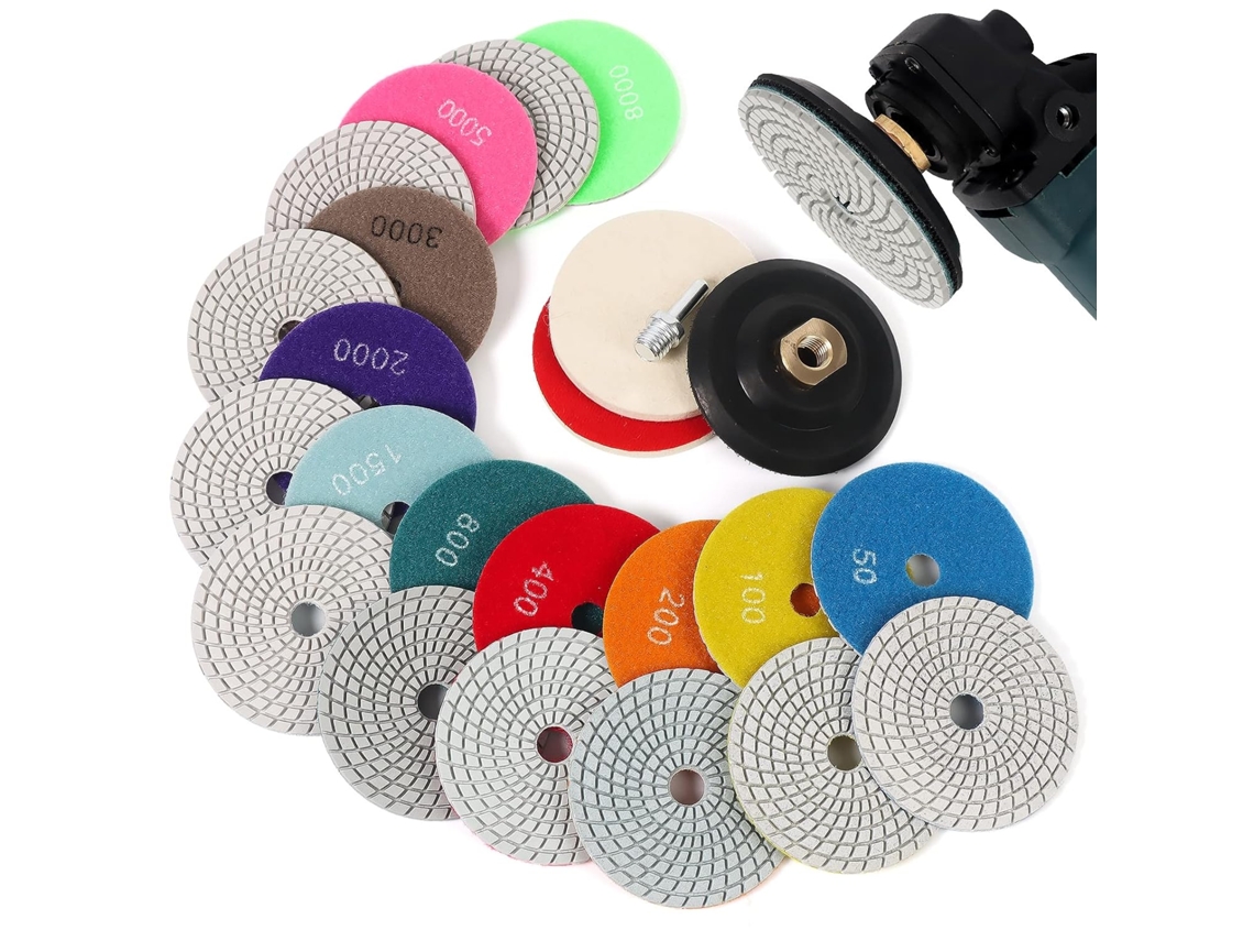 Conjunto de 14 discos de polimento diamantados de 100 mm (4 polegadas) para mármore, granito, pedra e concreto, com grãos de 50 a 8000.