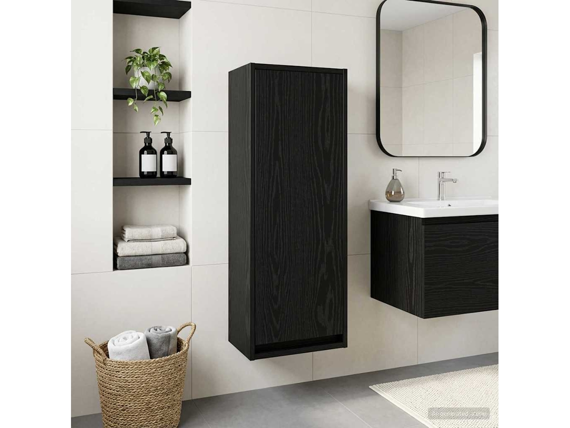 Vidaxl Vanidade De Pia De Parede Carvalho Preto 35 X 20 X 81 Cm