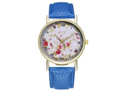 Relógio de pulso analógico em liga metálica com pulseira de couro, estilo casual e moderno (azul royal)