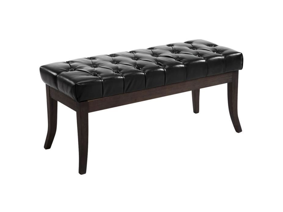 Banqueta Elegante Ramses Em Similicouro Com Pés Em Madeira Antiga Escura, Preto 100 Cm Clp