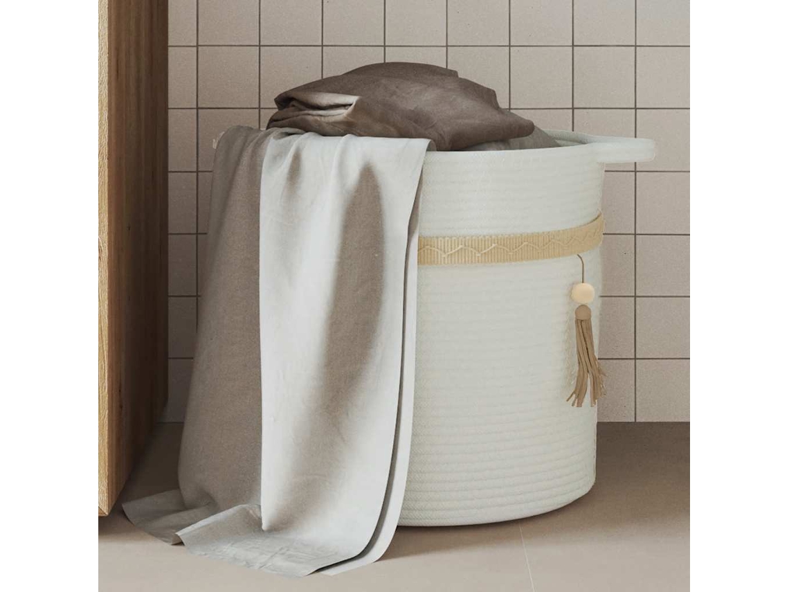 Vidaxl Cesto De Arrumação Ø38x36 Cm Algodão Branco