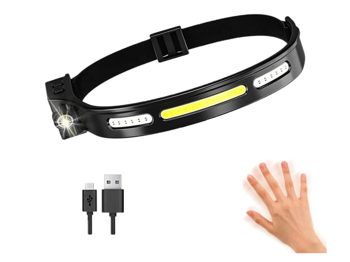 Lanterna de Cabeça Recarregável Iluminação Feixe Largo 230 Super Brilhante 2000 Lúmens Indução 6 Modos Led À Prova D'Água Preto Bisbisous VIGA EUROPE